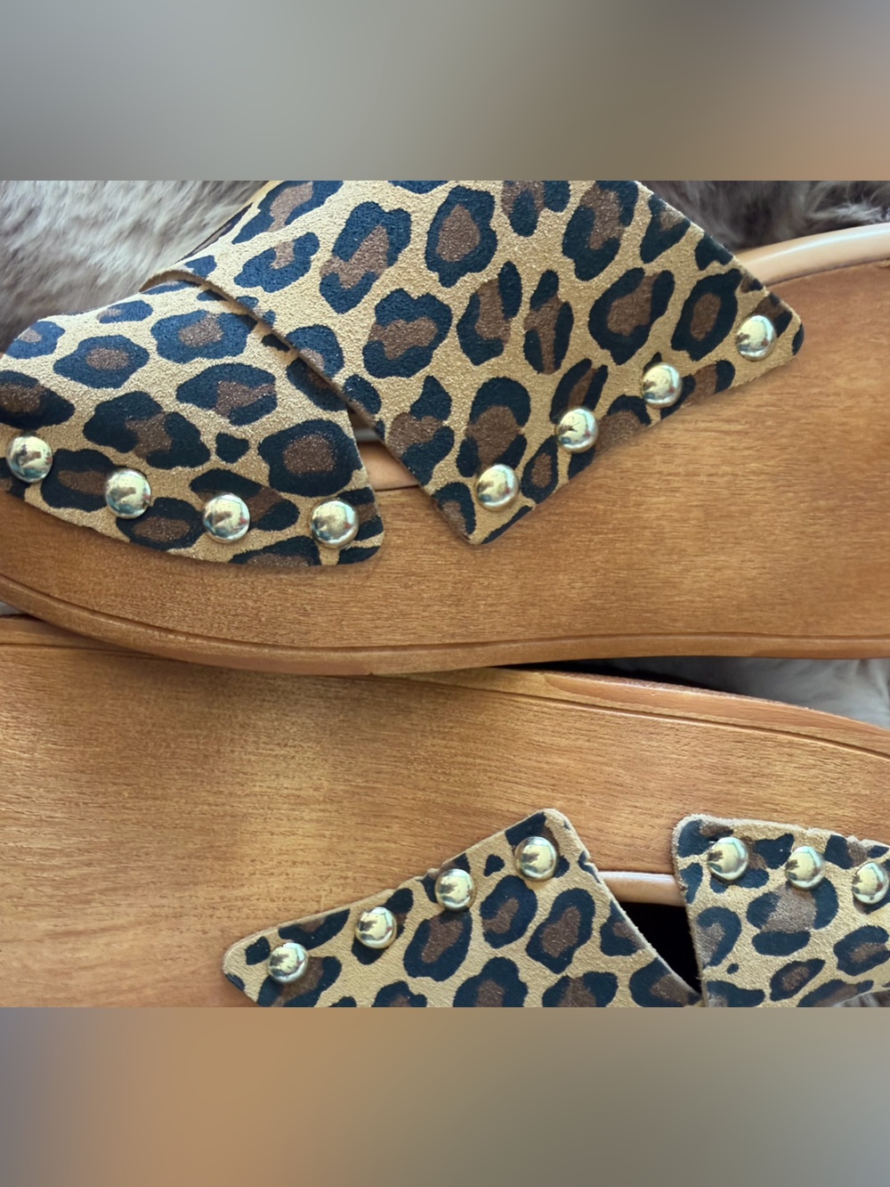 Anthropologie Leopard Print Wood Platform Wedge Sandals - Picture 2 of 7